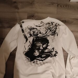 Men's White Graphic Sweatshirt with Black Art Print